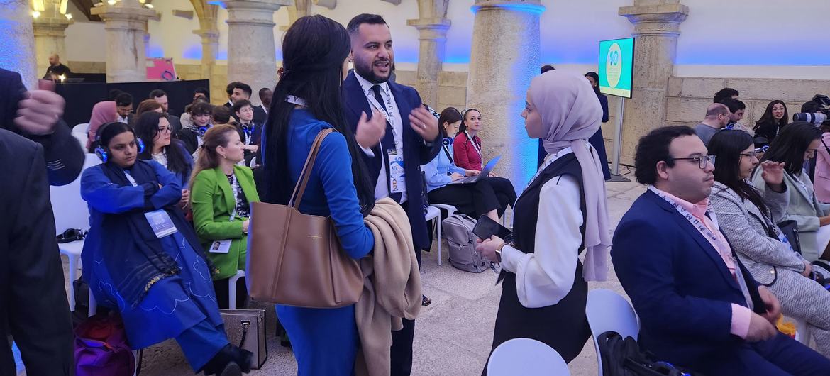 Youth Forum participants get ready for the opening session in Cascais, Portugal. Youth Forum participants get ready for the opening session in Cascais, Portugal.