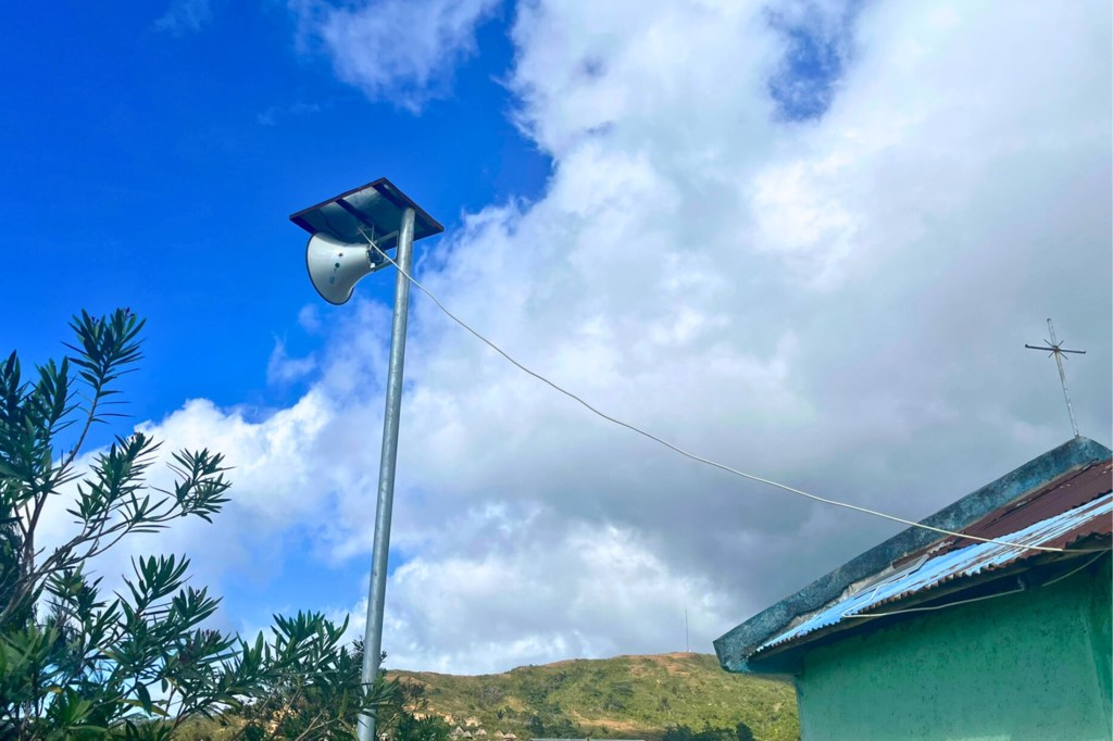 Solar powered megaphones are being installed in remote areas in Timor-Leste as part of a multi-hazard Early Warning System Solar powered megaphones are being installed in remote areas in Timor-Leste as part of a multi-hazard Early Warning System