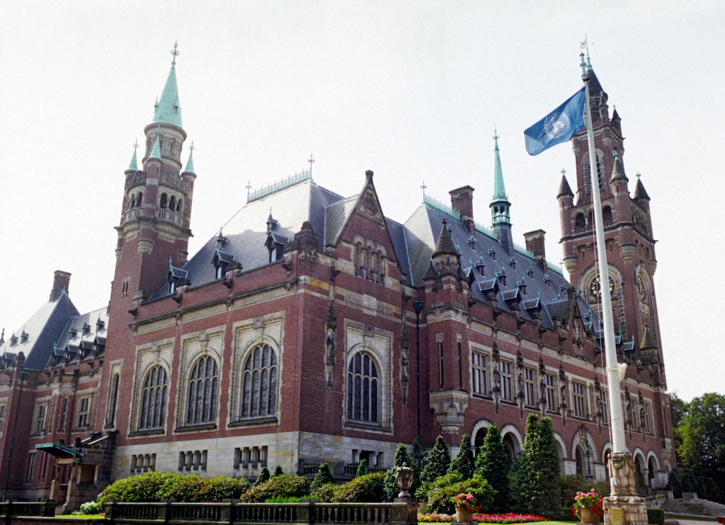 The towers and gables of the Peace Palace, home of the International Court of Justice (ICJ) in The Hague. The towers and gables of the Peace Palace, home of the International Court of Justice (ICJ) in The Hague.