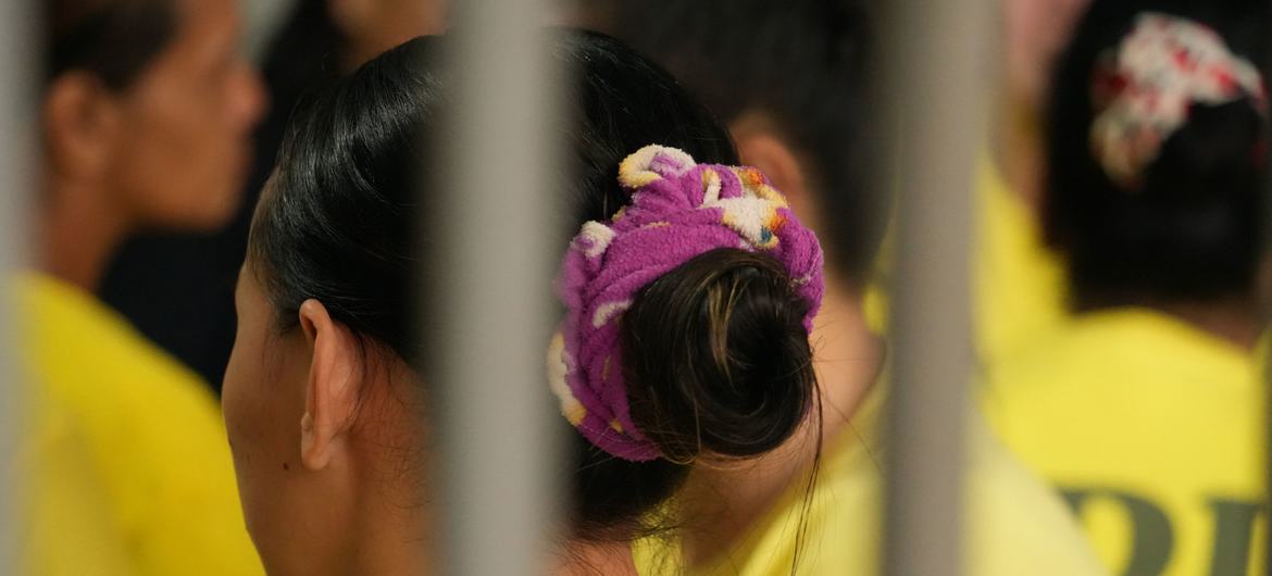 Women at the Iligan City Jail in Mindanao wear the regulation yellow PDL, Person Deprived of Liberty, T-shirt. Women at the Iligan City Jail in Mindanao wear the regulation yellow PDL, Person Deprived of Liberty, T-shirt.