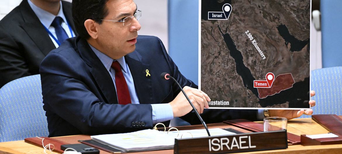 Danny Danon, Permanent Representative of Israel to the UN, briefs the Security Council meeting on threats to International Peace and Security in Yemen and Israel. Danny Danon, Permanent Representative of Israel to the UN, briefs the Security Council meeting on threats to International Peace and Security in Yemen and Israel.