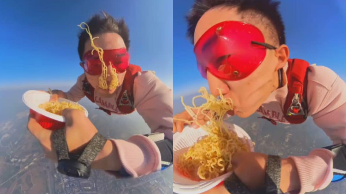 "Its Raining Noodles": Viral Video Of Skydiver Eating Noodles During Free Fall Has The Internets Attention