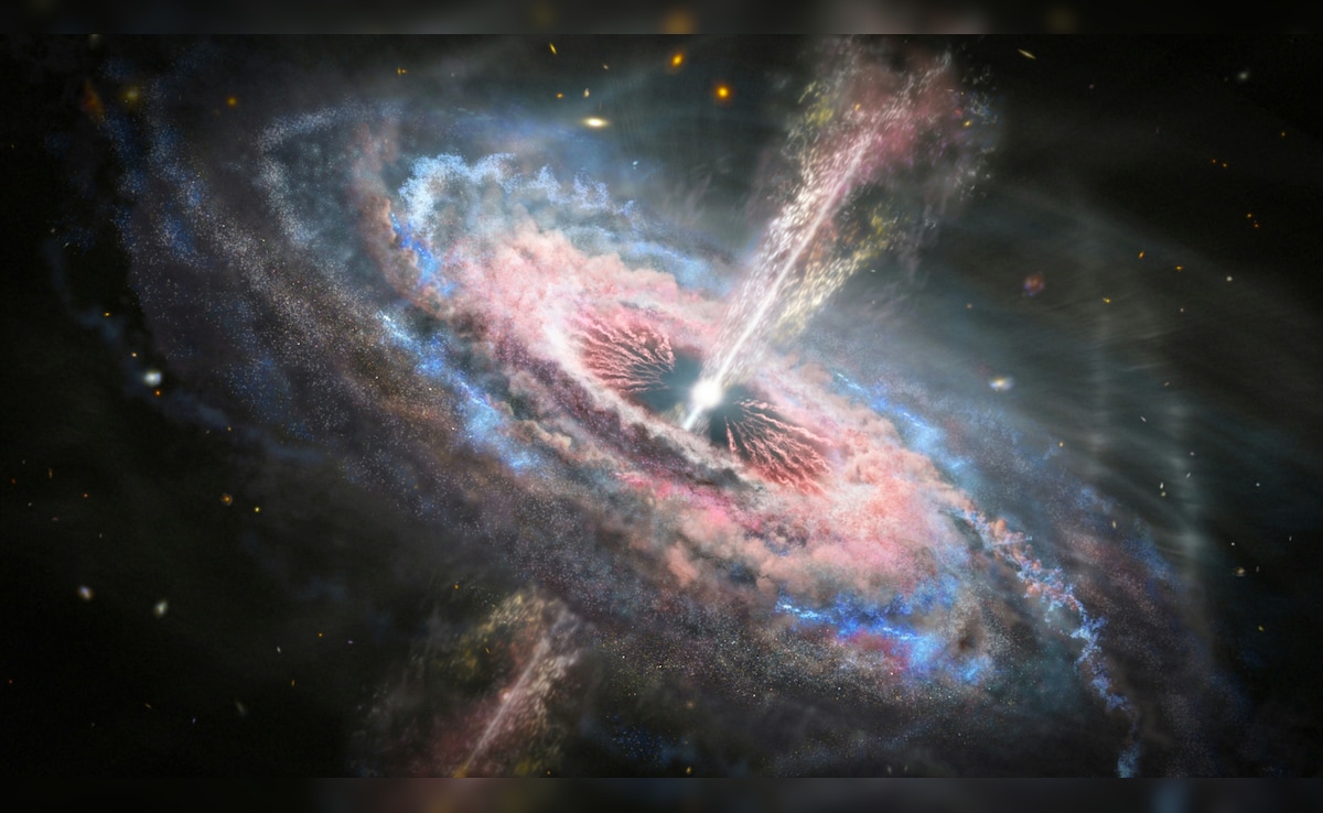 Powerful Beam From Ancient Black Hole 12.9 Billion Light-Years Away Targets Earth