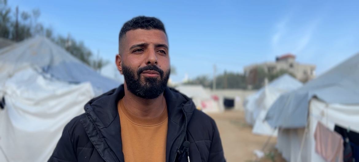 Ayman Abu Ridhwan, displaced from Gaza City to central Gaza Strip. Ayman Abu Ridhwan, displaced from Gaza City to central Gaza Strip.