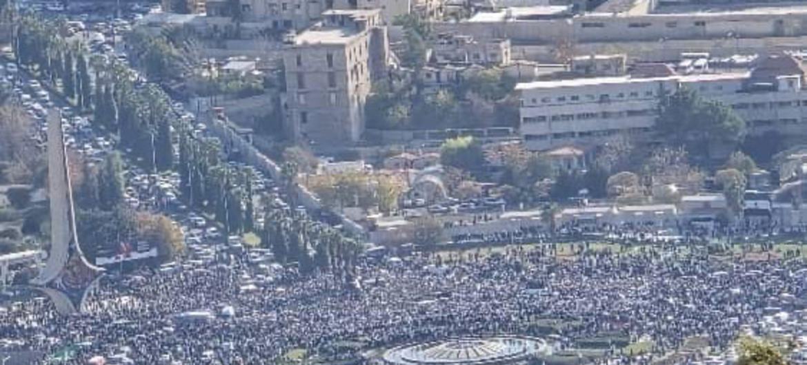 Thousands of people gathered in Damascus to celebrate the fall of the Assad regime in December 2024. Thousands of people gathered in Damascus to celebrate the fall of the Assad regime in December 2024.