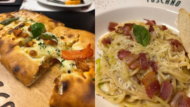 (L-R) Harissa Chicken Garlic Bread, Spaghetti Carbonara (L-R) Harissa Chicken Garlic Bread, Spaghetti Carbonara