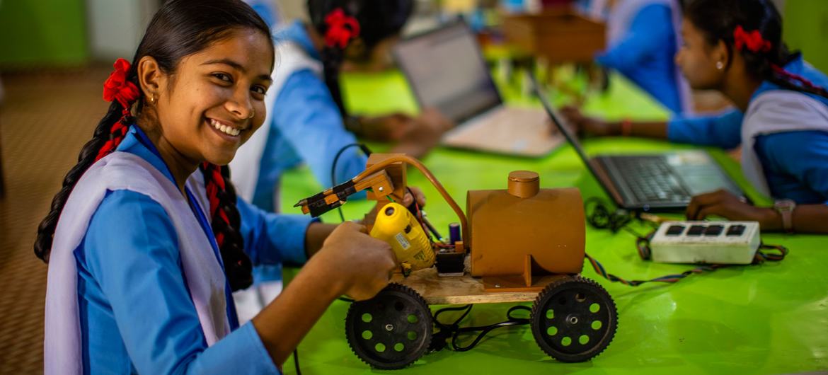Students in Chhattisgarh, India, attend a robotics class. Students in Chhattisgarh, India, attend a robotics class.