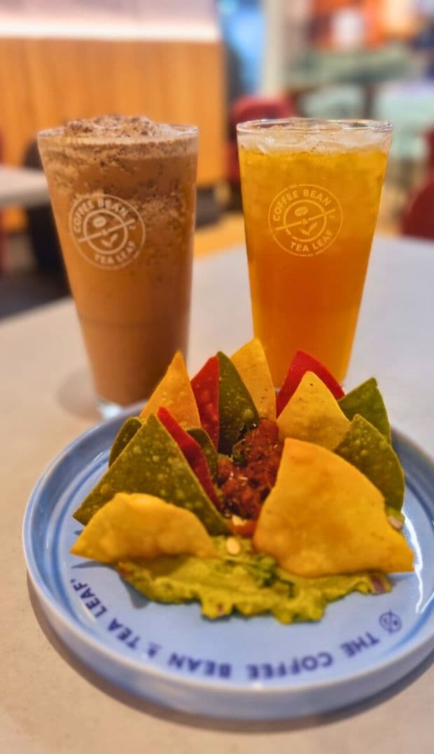 Cookies and Cream Iced Blended Coffee, Mango Cold Brew Tea, Guacamole and Chips Cookies and Cream Iced Blended Coffee, Mango Cold Brew Tea, Guacamole and Chips
