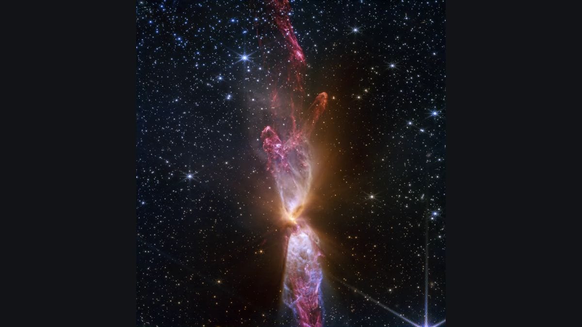 James Webb Space Telescope Captures Hourglass Nebula LBN 483 in Stunning Detail