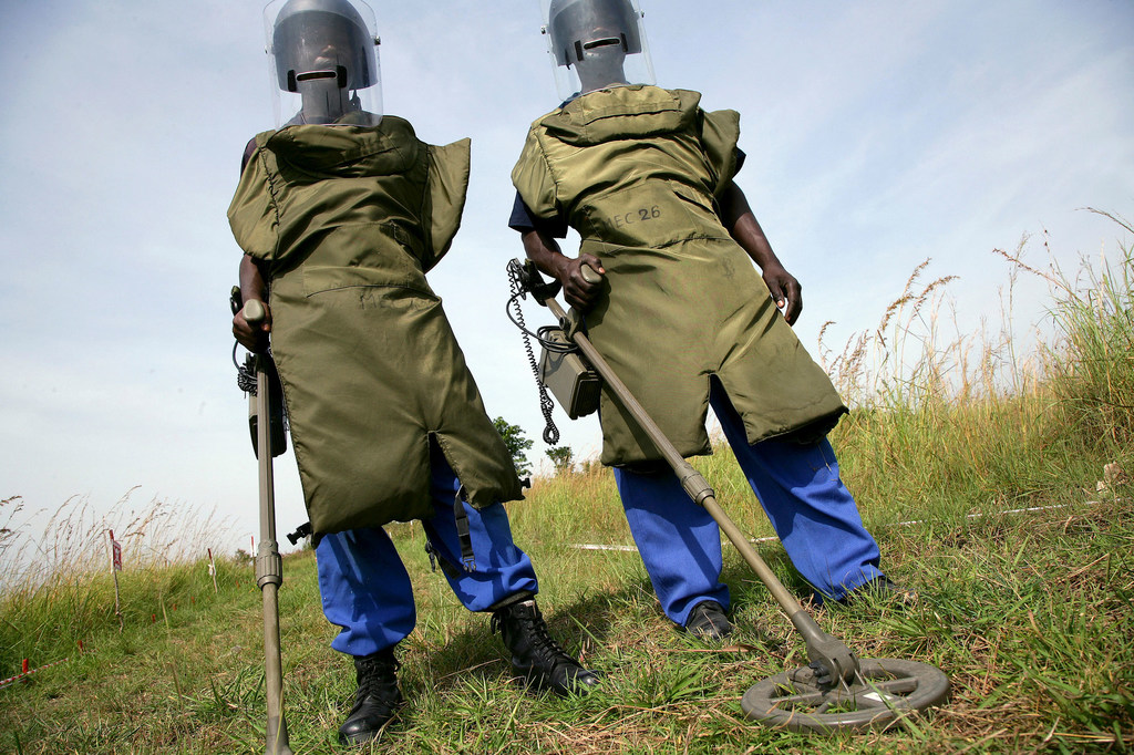 Deminers in Bunia, the Democratic Republic of the Congo. Deminers in Bunia, the Democratic Republic of the Congo.