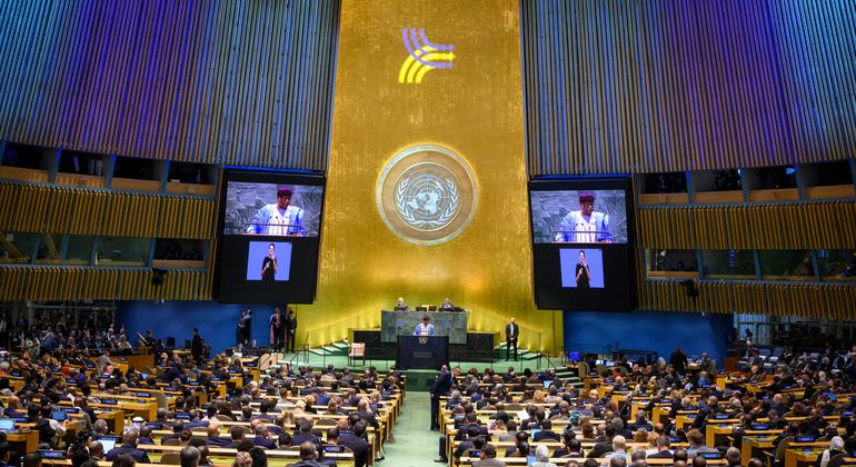 Philemon Yang (at podium and on screens), President of the seventy-ninth session of the United Nations General Assembly, addresses the opening of the Summit of the Future on 22 September 2024. Philemon Yang (at podium and on screens), President of the seventy-ninth session of the United Nations General Assembly, addresses the opening of the Summit of the Future on 22 September 2024.