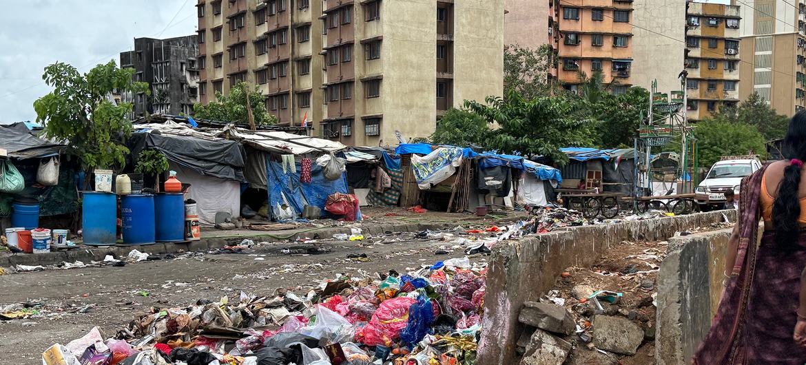 An apartment building at an informal settlement in Mumbai, India. An apartment building at an informal settlement in Mumbai, India.