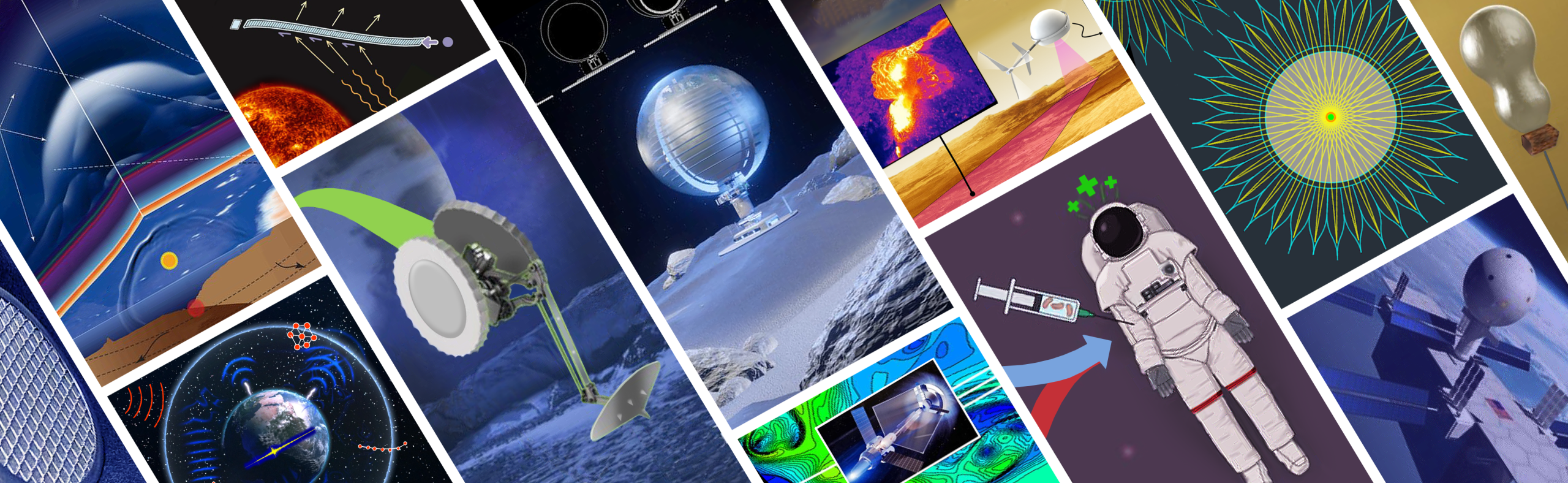 A collage of artist concepts include colorful science, space, and health imagery to represent innovation.