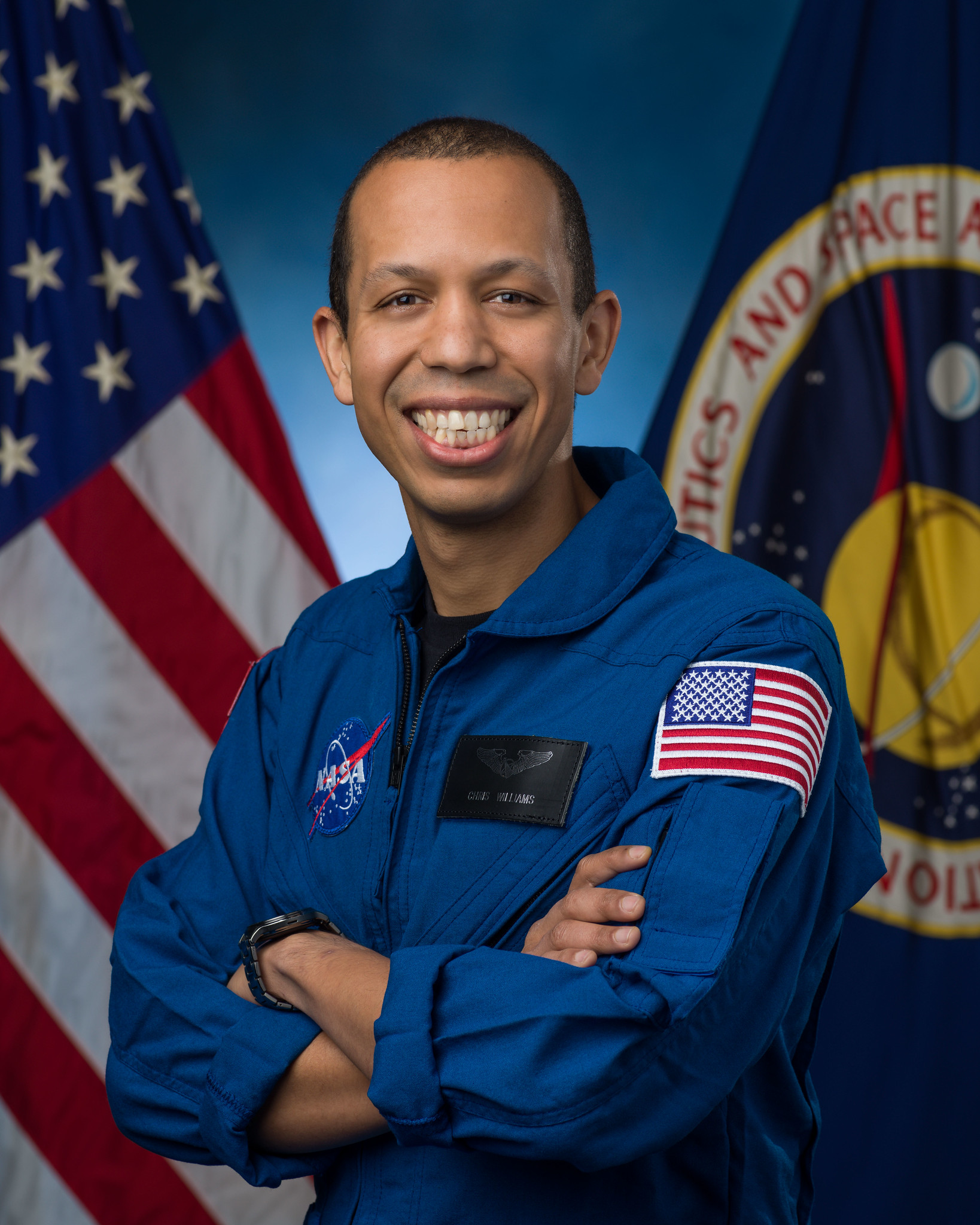 NASA astronaut Chris Williams poses for an official portrait at the agency’s Johnson Space Center in Houston.