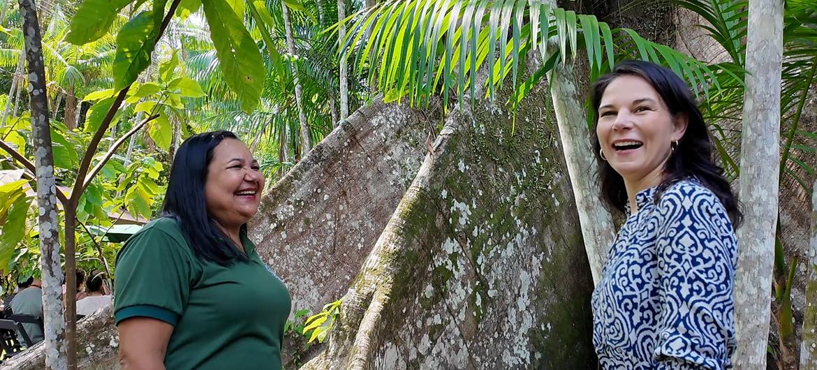 President of the 80th session of the UN General Assembly, Annalena Baerbock, meets the Brazilian entrepreneur Dona Nena on Combu Island, near Belém.