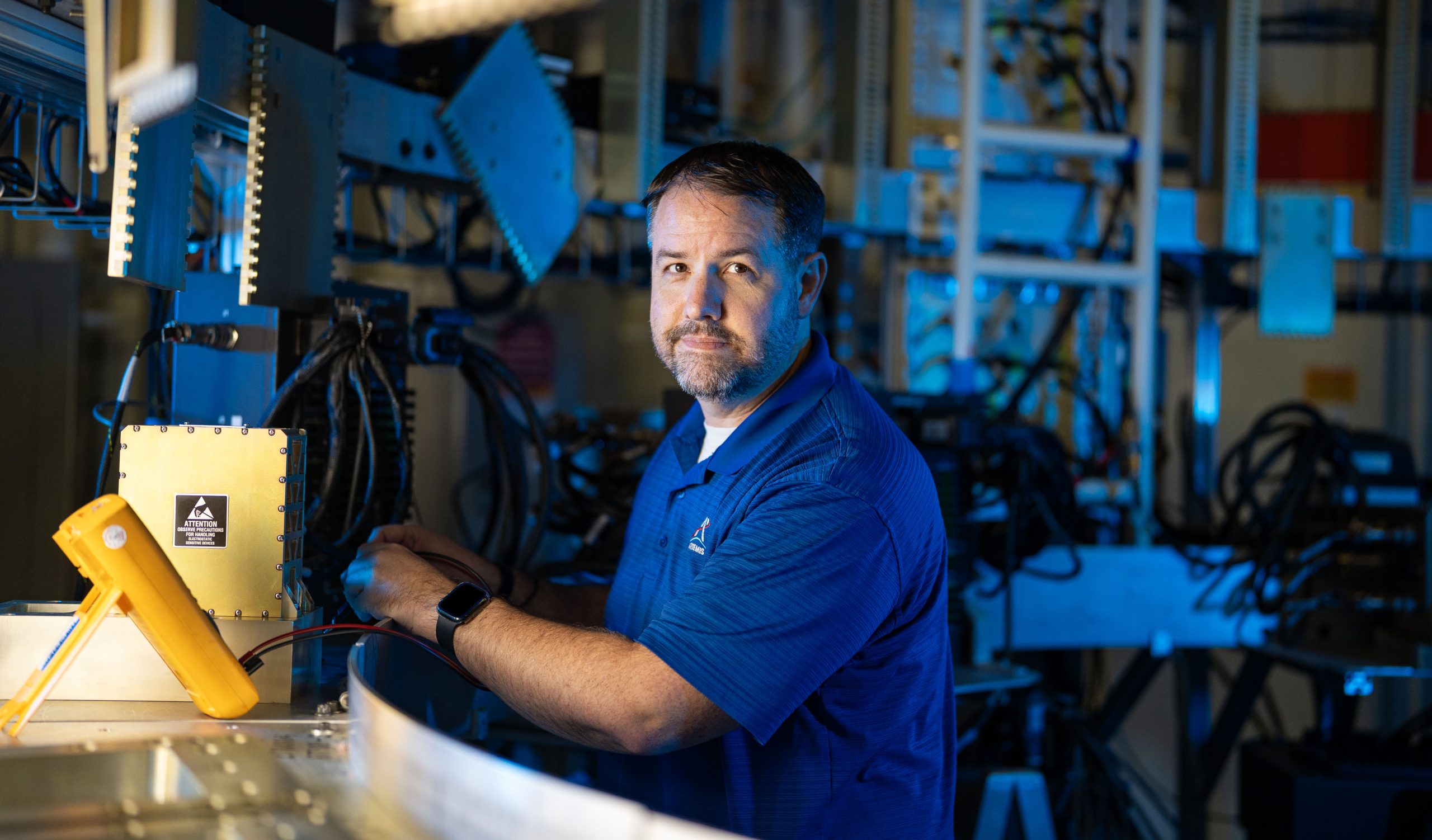 Dave Reynolds, the booster manager for SLS (Space Launch System), works inside the Next Generation Booster Avionics Mockup at NASA’s Marshall Space Flight Center in Huntsville, Alabama. Reynolds is responsible for the design, development, and flight of the boosters for the rocket that carry NASA’s Orion spacecraft and astronauts to the Moon as part of the Artemis II mission.