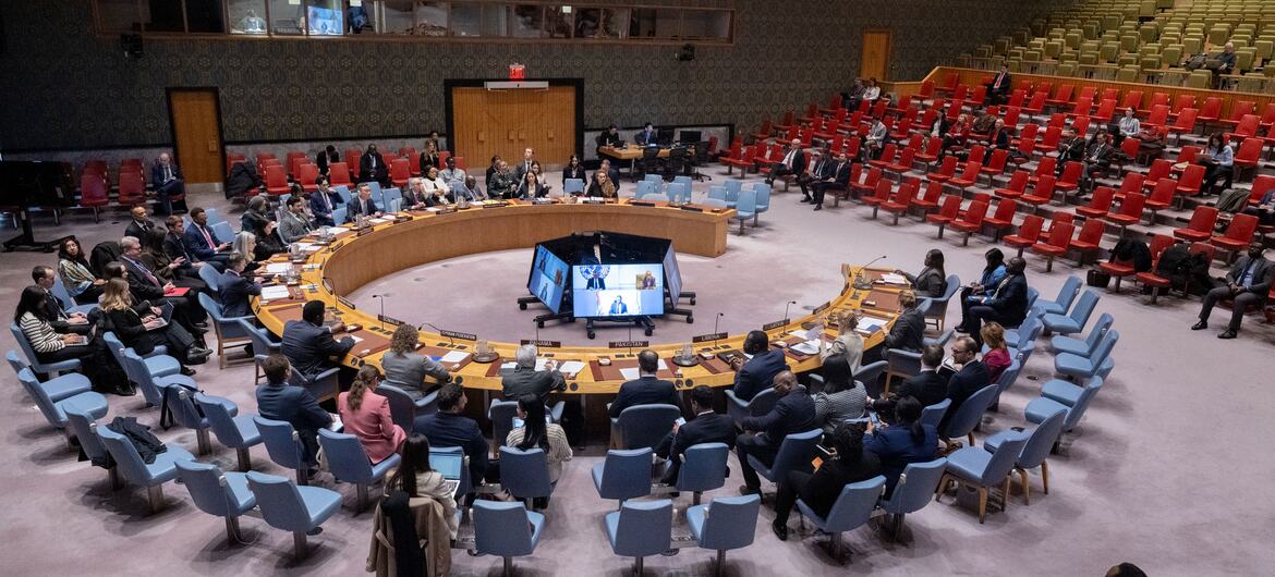 Wide view of the United Nations Security Council chamber during a meeting discussing reports on Sudan and South Sudan.