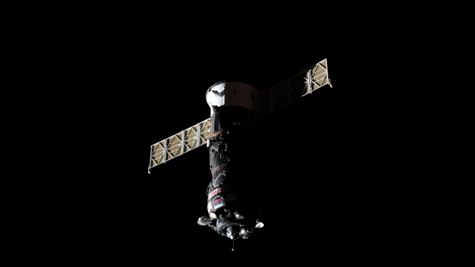 The Progress 92 cargo spacecraft, carrying nearly 3,000 pounds of food, fuel, and supplies for the Expedition 73 crew, approaches the International Space Station in July 2025 before docking to the Poisk module.