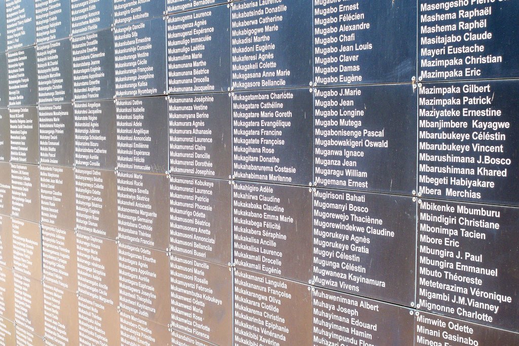 Wall of Rwanda Genocide victims' names at the Kigali Memorial Centre Wall of Rwanda Genocide victims' names at the Kigali Memorial Centre
