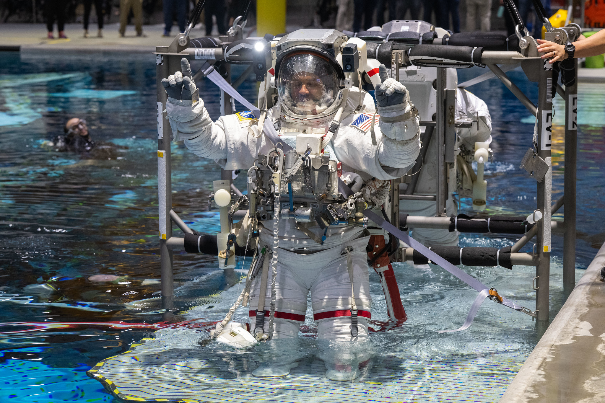NASA astronaut Anil Menon participates in a spacewalk training session at NASA’s Johnson Space Center's Neutral Buoyancy Laboratory in Houston, Texas, ahead of his upcoming mission to the International Space Station.